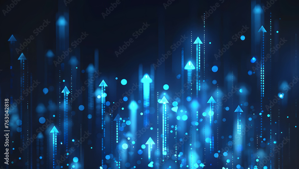 Poster user abstract background with a blue glowing arrows pointing upwards, representing growth and progre