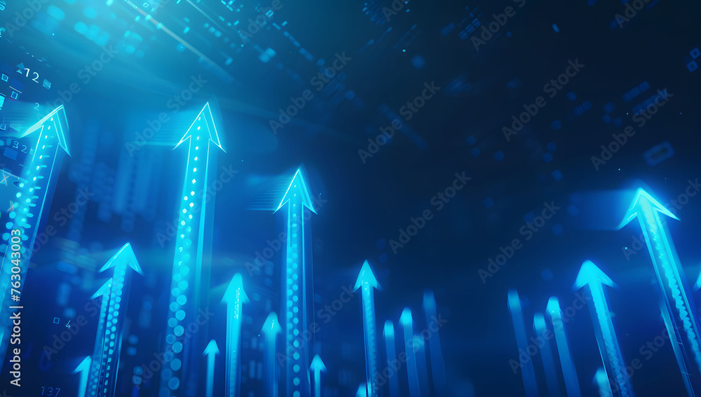 Poster user abstract background with a blue glowing arrows pointing upwards, representing growth and progre