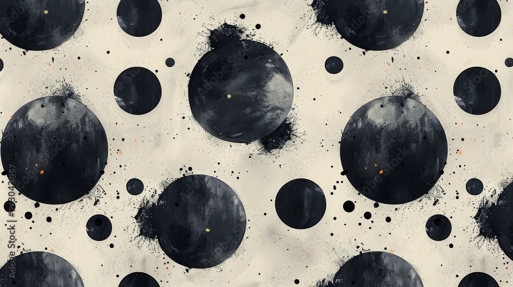 Poster Hand drawn monochromatic texture with round brush strokes. Abstract background with round brush strokes. Stylish polka dot pattern.