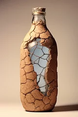 Foto op Canvas Water bottle covered in dry cracked soil in the desert. Global warming and lack of drinking water concept. Ai Generative © ArtmediaworX
