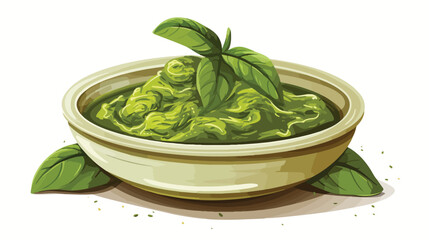 Pesto sauce with basil leaves in the bowl