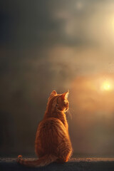 Cat gazing at the sunset from a high vantage point