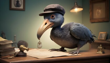 A Dodo Bird In A Detective Hat Solving A Mystery Upscaled 4 - obrazy, fototapety, plakaty