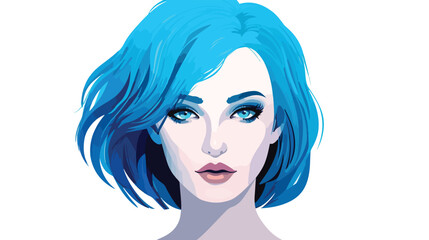 Portrait of blue hair woman character face flat vector