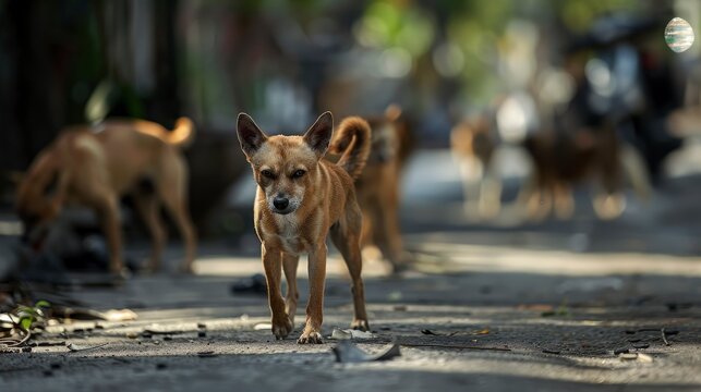Half Dozen Stray Street Dogs Roaming, Banner Image For Website, Background, Desktop Wallpaper