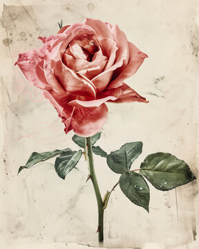 Watercolor rose on white background. Watercolor colorful rose illustration.
