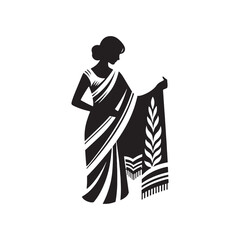 Enchanting Sari Silhouette Compilation - Adorning Shadows with the Richness of Indian Tradition with Sari Illustration - Minimallest Sari Black Vector
