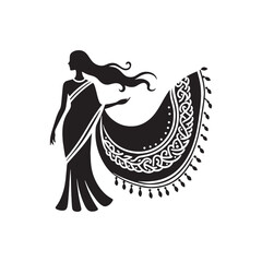 Iconic Sari Dress Set of Silhouette - Capturing the Essence of Indian Elegance with Sari Illustration - Minimallest Sari Black Vector
