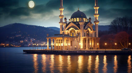 Ortakoy MosqueTurkey is situated at the waterside  - obrazy, fototapety, plakaty