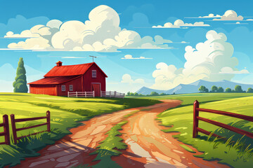 Obraz na płótnie Canvas Colorful farmland and clear sky illustration
