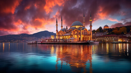 Ortakoy MosqueTurkey is situated at the waterside  - obrazy, fototapety, plakaty