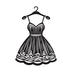 Serene Sundress Silhouette Ensemble - Embracing the Soft Breeze of Summer Style with Sundress Illustration - Minimallest Sundress Vector
