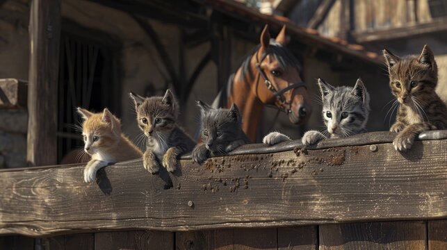 Kittens On Horses Back Stable, Banner Image For Website, Background, Desktop Wallpaper