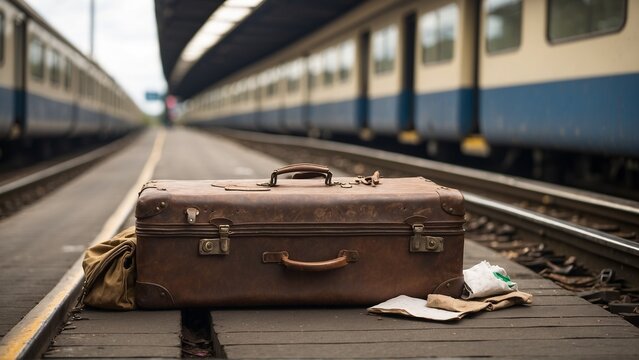 Suitcase lost on train platform