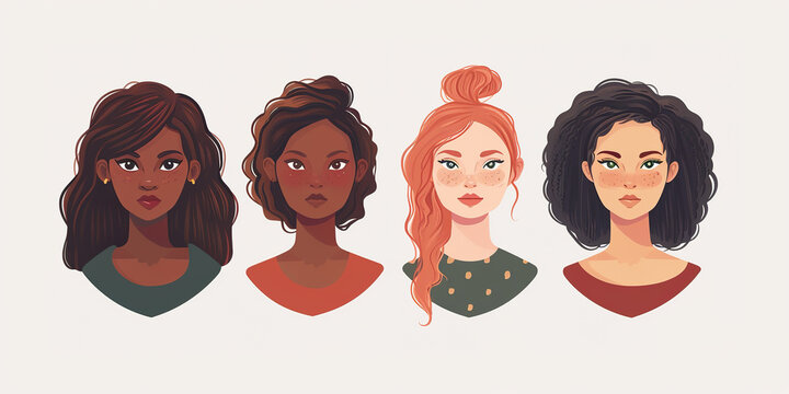 Set of multi racial women with different skin