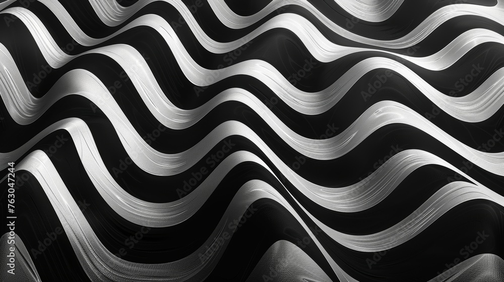Poster A modern seamless pattern based on an abstract op art texture with bold monochrome wavy stripes. An abstract distorted stripe design with distorted lines.