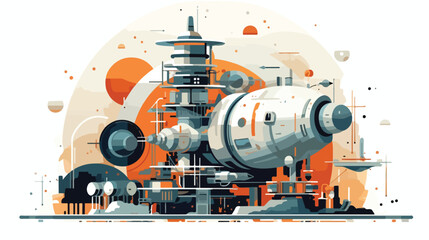 Retro sci-fi illustration of a space exploration