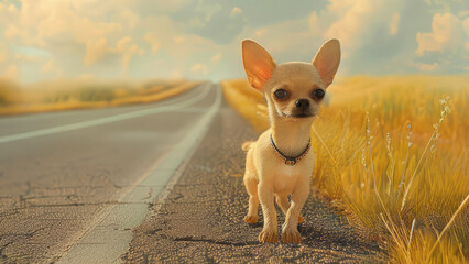 Chihuahua Standing Confidently on a Country Road