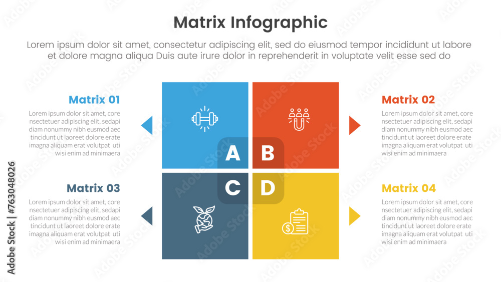 Poster matrix structure model template for infographic template banner with square shape and small arrow po