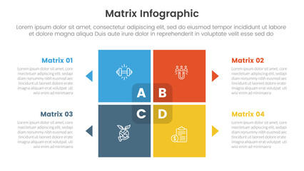 matrix structure model template for infographic template banner with square shape and small arrow point with 4 point stage list