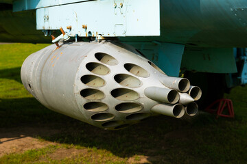 Rockets, bombs, rocket launchers and other guided and unguided weapons of an old Soviet jet fighter jet.