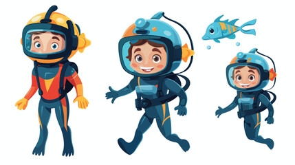 Scuba diving boy vector illustration 