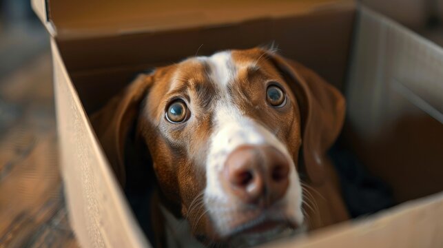 Pointer Dog Looking Into Box Surprise, Banner Image For Website, Background, Desktop Wallpaper