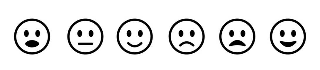 Emoji faces collection.  Emoticons icons set. Happy and sad emoji.