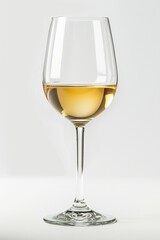 Vin blanc dans un verre sur un fond blanc de studio, illustration boisson ia générative