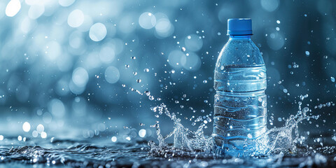 Small plastic water bottle with water splash