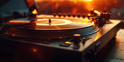 Turntable playing music at nightclub ,Capturing the nostalgic essence of vinyl,