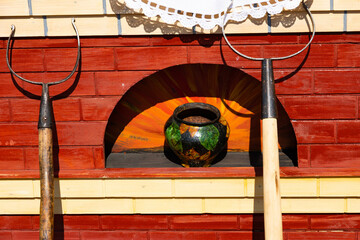 Rustic art, installation, background, stove, pot, grip.