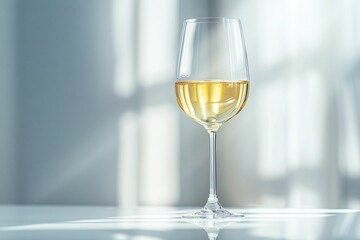 Vin blanc dans un verre sur un fond blanc de studio, illustration boisson ia générative - obrazy, fototapety, plakaty