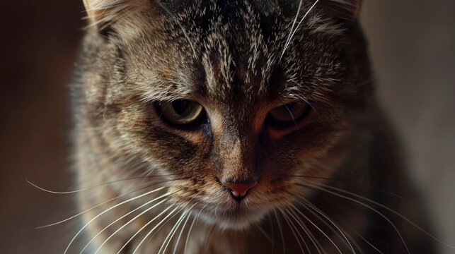 Portrait Sad Domestic Cat, Banner Image For Website, Background, Desktop Wallpaper