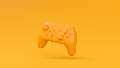 Video game joystick or gamepad in plain monochrome yellow color background © Vasyl Onyskiv