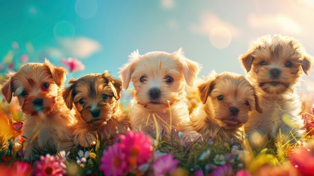 Set People Cute Dogs On Colorful, Banner Image For Website, Background, Desktop Wallpaper