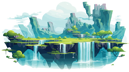 Surreal landscape with floating islands and cascading