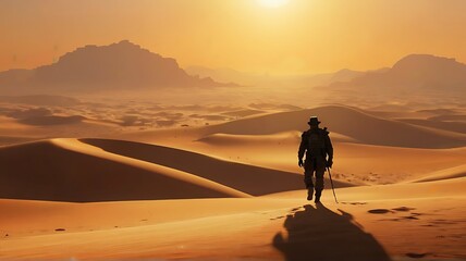Silhouette of man in desert ai generative - obrazy, fototapety, plakaty