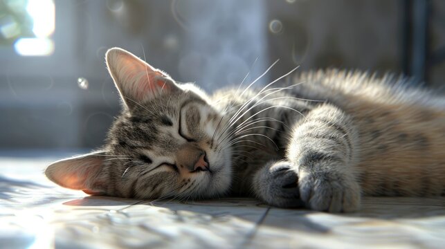 Sleeping Cat On Floor Cute Kitty, Banner Image For Website, Background, Desktop Wallpaper