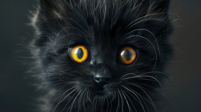 Small Black Longhair Kitten Yellow Eyes, Banner Image For Website, Background, Desktop Wallpaper