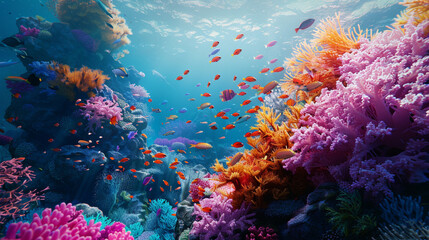 Fototapeta na wymiar amazing colorful coral reef and fishes , underwater visual