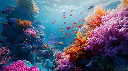 Fotobehang amazing colorful coral reef and fishes , underwater visual © The Thee Studio