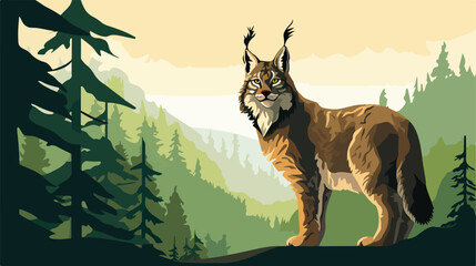 The Eurasian lynx Lynx lynx staying in front - obrazy, fototapety, plakaty