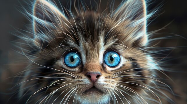 Striped Kitten Wide Open Blue Eyes, Banner Image For Website, Background, Desktop Wallpaper