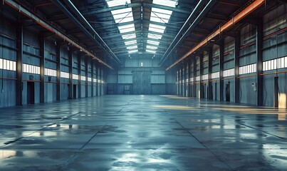 empty industrial warehouse - obrazy, fototapety, plakaty