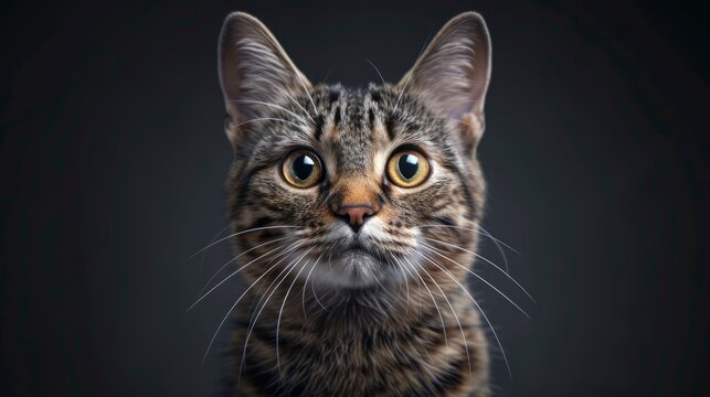 Studio Portrait Tabby Cat Looking Forward, Banner Image For Website, Background, Desktop Wallpaper