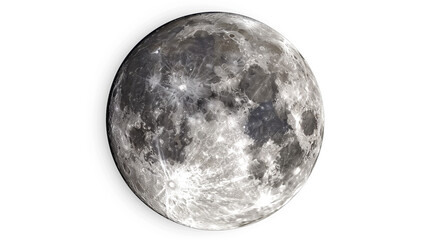 Full moon is seen with an astronomical telescope on a white background