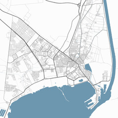 Map of Suez, Egypt. Detailed city map, metropolitan area border.
