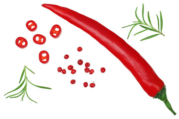 Pepper bitter isolated on a white background, top view