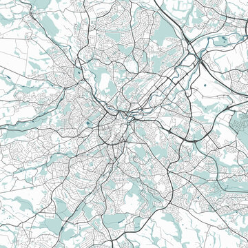 Map of Sheffield, England. Detailed city map, metropolitan area.